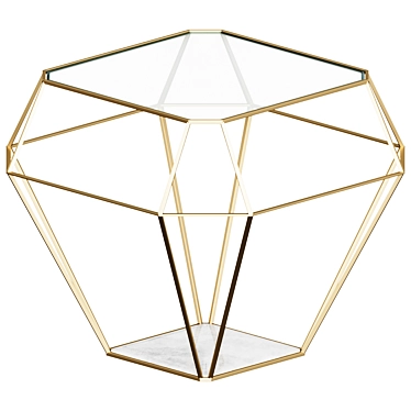 Luxury Gold Side Table with Glass and Marble Top 3D model image 1 