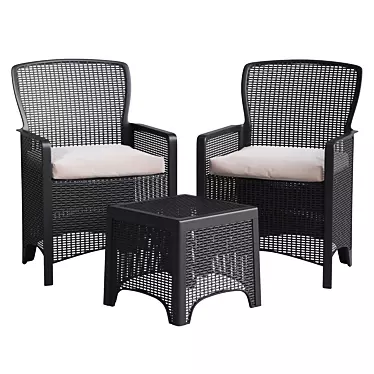 Faux Rattan Chair Set + Side Table 3D model image 1 