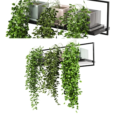 Metal Shelf with Hanging Plants - Set 170 3D model image 1 