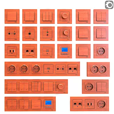 Viko Artline Wood Socket & Switches Set 3D model image 1 