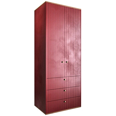 Modern Oak Wardrobe with Engraving 3D model image 1 