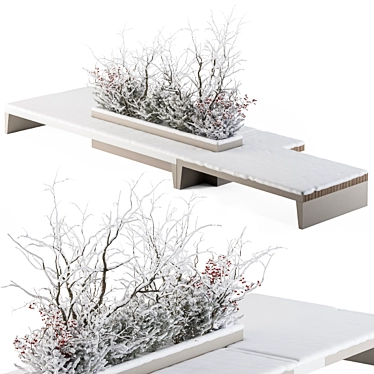 Snowy Urban Bench Set with Plants 3D model image 1 