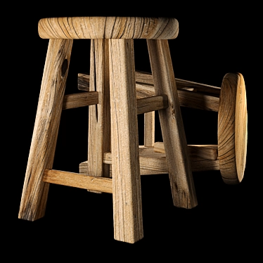 Rustic Wooden Stool 3D model image 1 