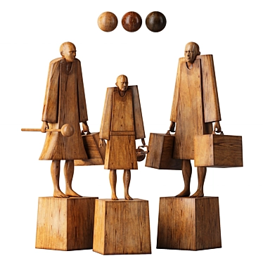 Wooden Family Sculptures 3D model image 1 