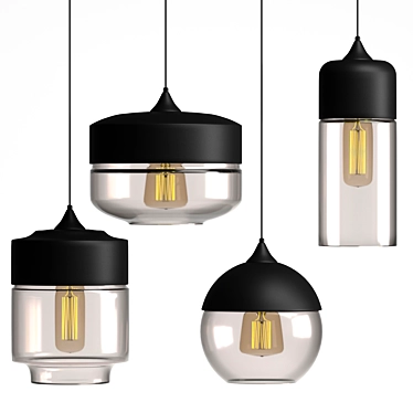 Modern Glass and Metal Suspension Pendant 3D model image 1 