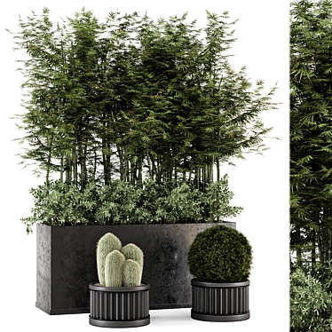 Rustic Concrete Pot with Outdoor Bamboo 3D model image 1 