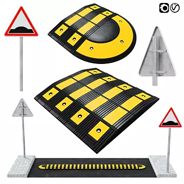 Speed Bump Kit: Sign & Road Section 3D model image 1 