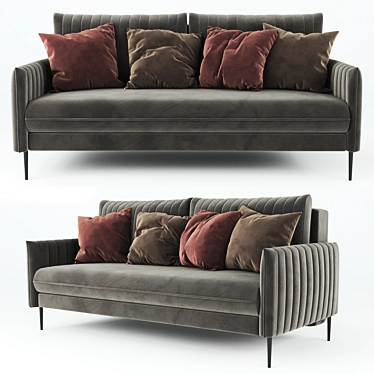 Luxurious Velvet Gray Sofa 3D model image 1 