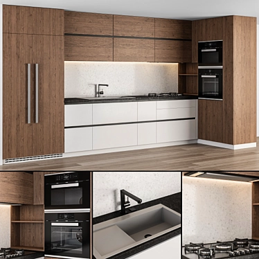 Modern White and Wood Kitchen Cabinets 3D model image 1 