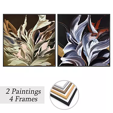 "Artful Impressions: 2 Paintings with 4 Stylish Frames 3D model image 1 