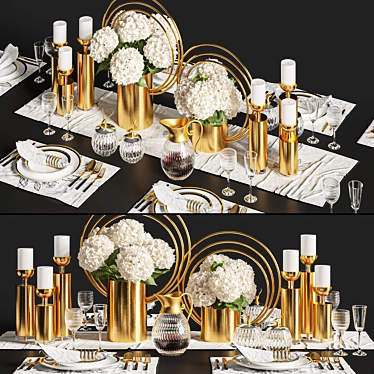 Elegant Dinner Table Set 3D model image 1 