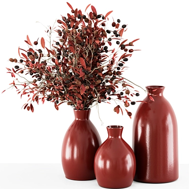 Red Branch Bouquet in Red Vase 3D model image 1 