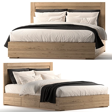 Contemporary Double Wooden Bed 3D model image 1 