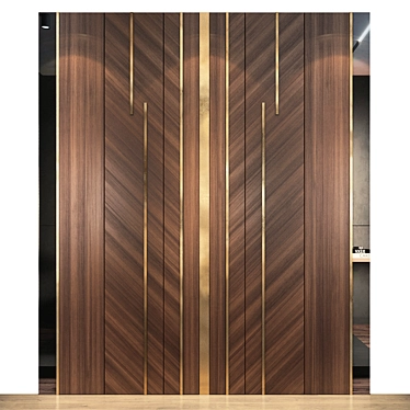 Elegant Wood & Metal Wall Panel 3D model image 1 