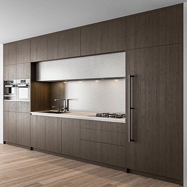 Modern Metal Wood Kitchen Cabinet 3D model image 1 