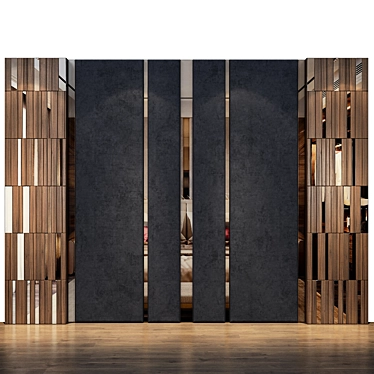 Contemporary Wood Mirror Fabric Wall Panel 3D model image 1 