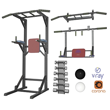 3-in-1 Wall Mounted Bar & Dumbbells 3D model image 1 