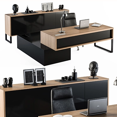 Wood and Black Manager Desk - Office Furniture 3D model image 1 