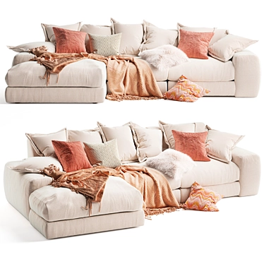 Modular Wodge Chaise Sofa: Sleek Design, Maximum Comfort 3D model image 1 