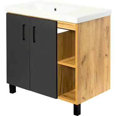 "Loft" 80cm Oak Wotan Floor Vanity 3D model image 1 