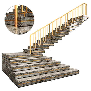 Art Deco Stairs: Modern Metal & Stone 3D model image 1 