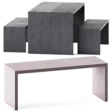 Sturdy Concrete Bench & Table 3D model image 1 