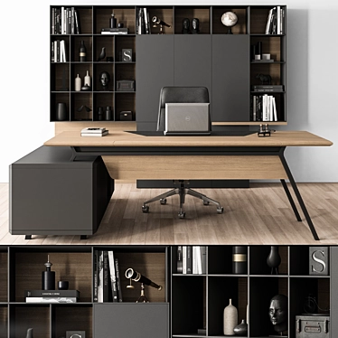 Wood and Black Manager Desk 3D model image 1 