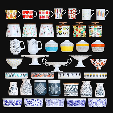 Lowpoly Tableware Set 3D model image 1 