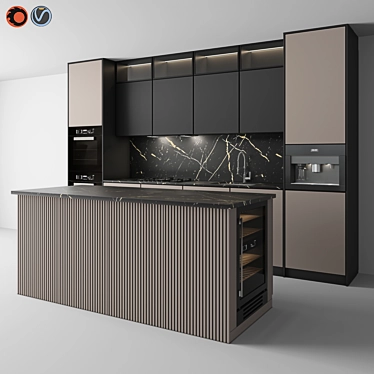Modern Black & Beige Kitchen Set 3D model image 1 