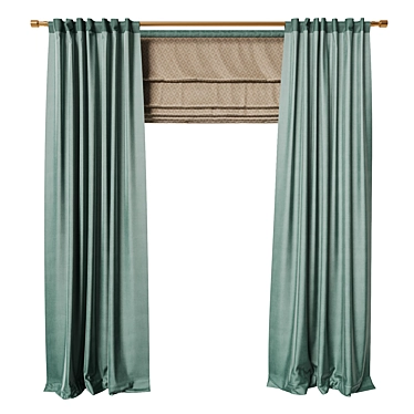 Satin Gradient Curtains with Roman Blinds 3D model image 1 