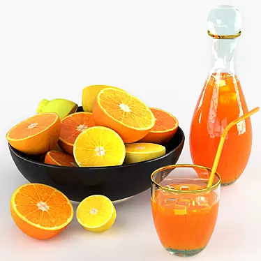 Fruit Set: Oranges, Lemons & Juice 3D model image 1 