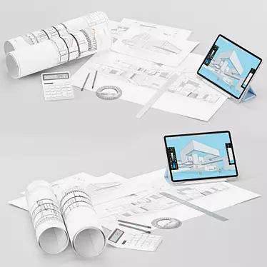 Architect's Workstation: Draftsman Set 3D model image 1 