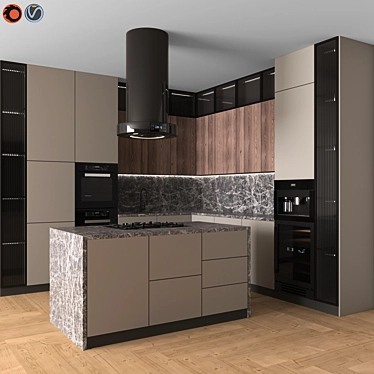 Modern Corner Kitchen with Appliances 3D model image 1 