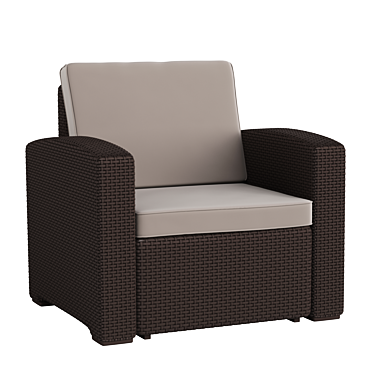 Chocolate Brown Rattan Chair with Beige All-Weather Cushion 3D model image 1 