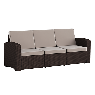 Faux Rattan Sofa: All-Weather, Brown 3D model image 1 