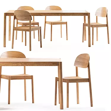 Title: Oak Table Set with Chairs 3D model image 1 