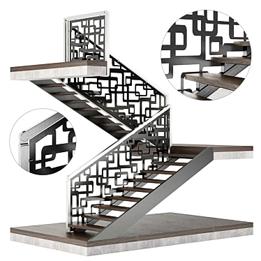 Elegant Laser Cut Metal Staircase 3D model image 1 