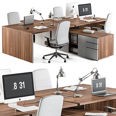 Modern Wood and White Office Set 3D model image 1 
