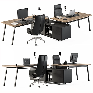 Modern Wood and Black Office Set 3D model image 1 