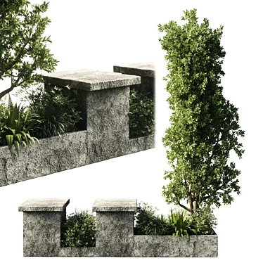 Eco Oasis: Urban Furniture with Green Benches & Plants 3D model image 1 