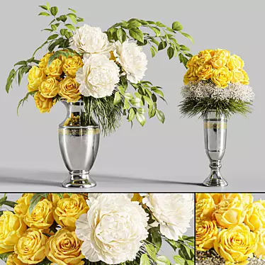 Yellow Rose & White Peony Floral Set 3D model image 1 