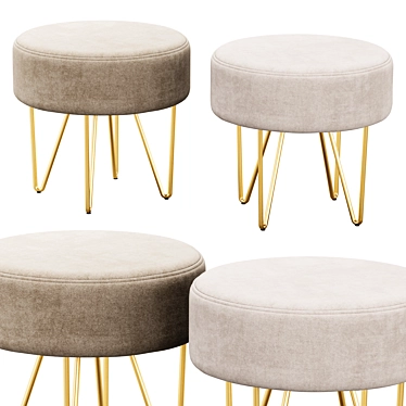 Modern Round Ottoman with Metal Legs 3D model image 1 