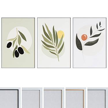 Modern Olive Branch Picture Frame Set 3D model image 1 