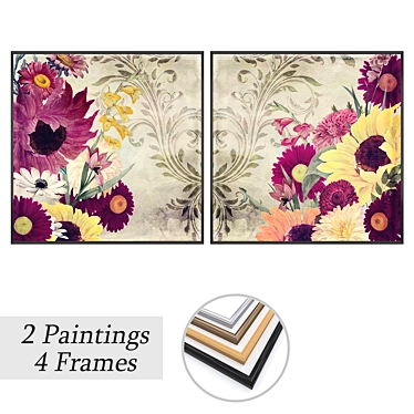 Elegant Art Set: 2 Paintings & 4 Frame Options 3D model image 1 