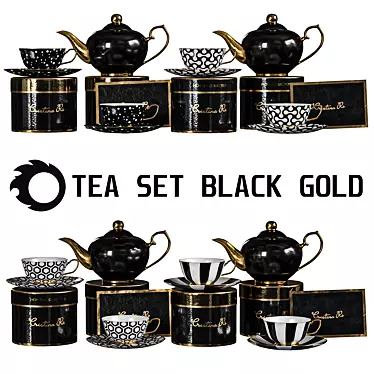 Elegant Black Gold Tea Set 3D model image 1 