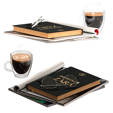 Coffee Lovers Bundle: Glasses, Book, Magazines 3D model image 1 