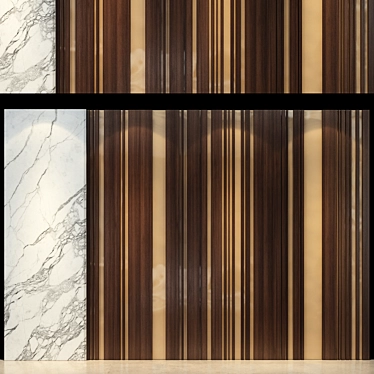 Elegant Wood & Gold Metal Wall Panel 3D model image 1 