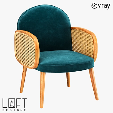 LoftDesigne Armchair: Stylish Wood, Fabric, and Rattan Blend 3D model image 1 