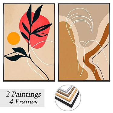 2-Piece Paintings Set with Multiple Frame Options 3D model image 1 