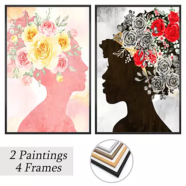 Serene Art Collection: 2 Paintings with 4 Frame Options 3D model image 1 